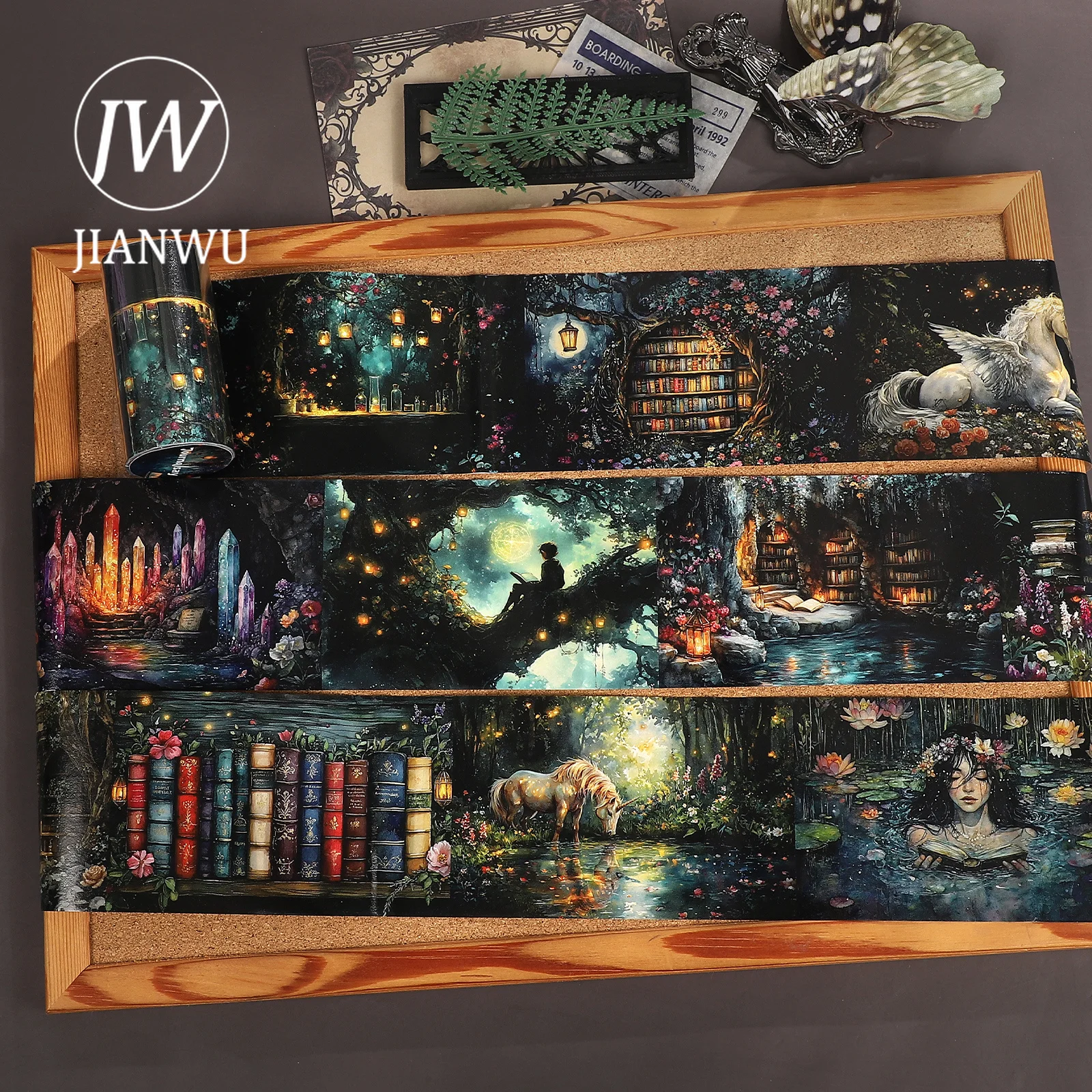 JIANWU 80mm*212cm Vintage Magic Flower Library Landscape Material Collage Scrapbooking Washi Tape Creative Journal Stationery