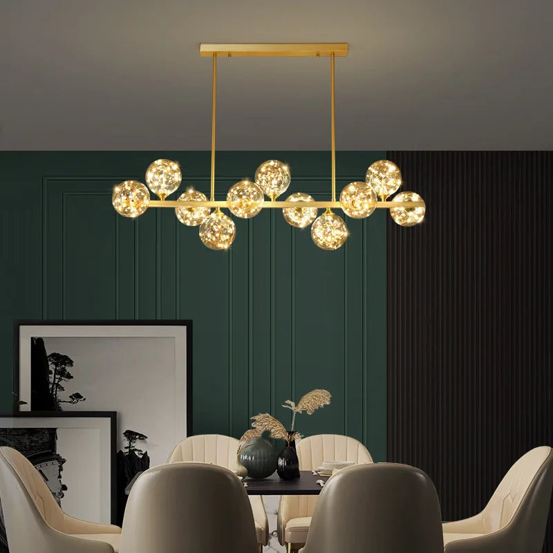 American Copper Restaurant Pendant Lights Luxurious Minimalist Starry Sky Bubble Glass Design Dining Table Ceiling Chandeliers