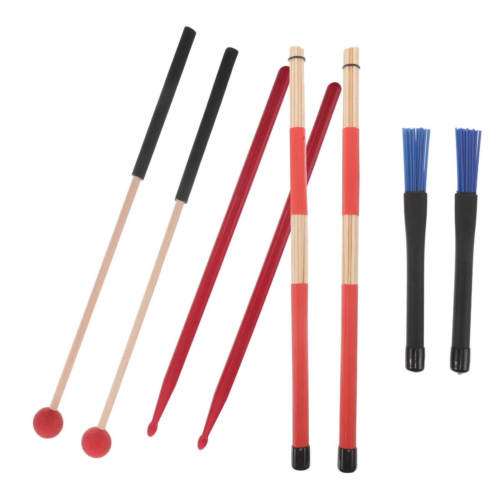 

Drum Accessory Kit Includes Black Drumstick Bag Wood Grain Brushes Red Anti-Slip Mallets Blue Nylon Brush Set Practice