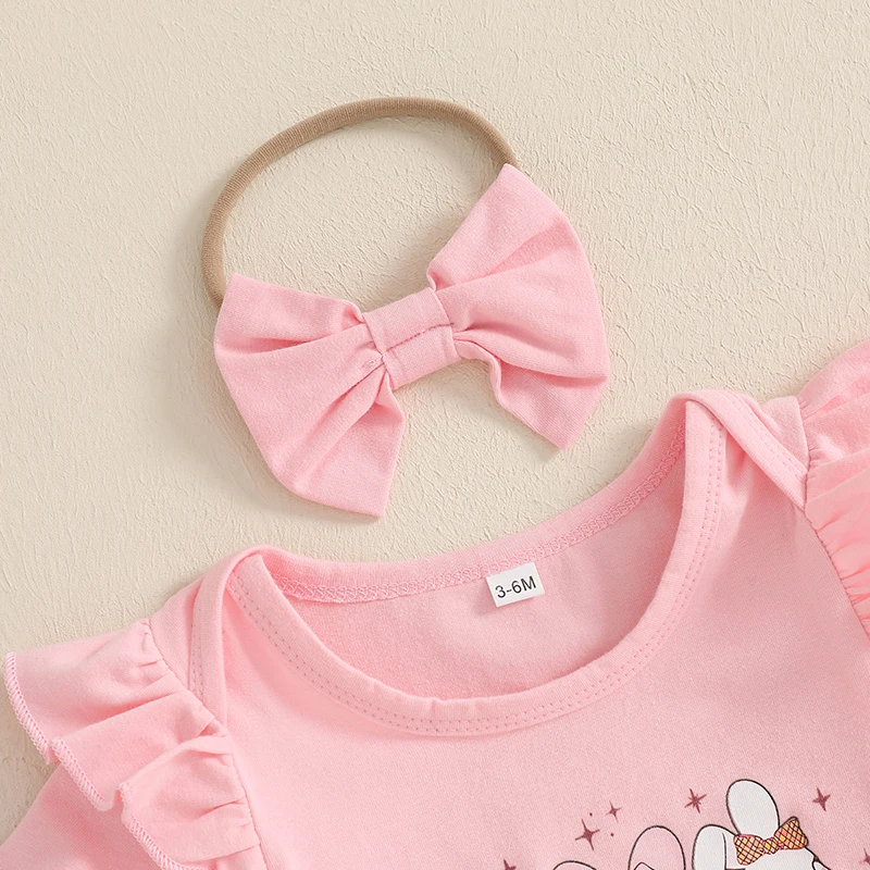 小さな女の子のためのイースター衣装,半袖ロンパース,フレアパンツ,ヘッドバンド,衣類セット,3個,24,11,20