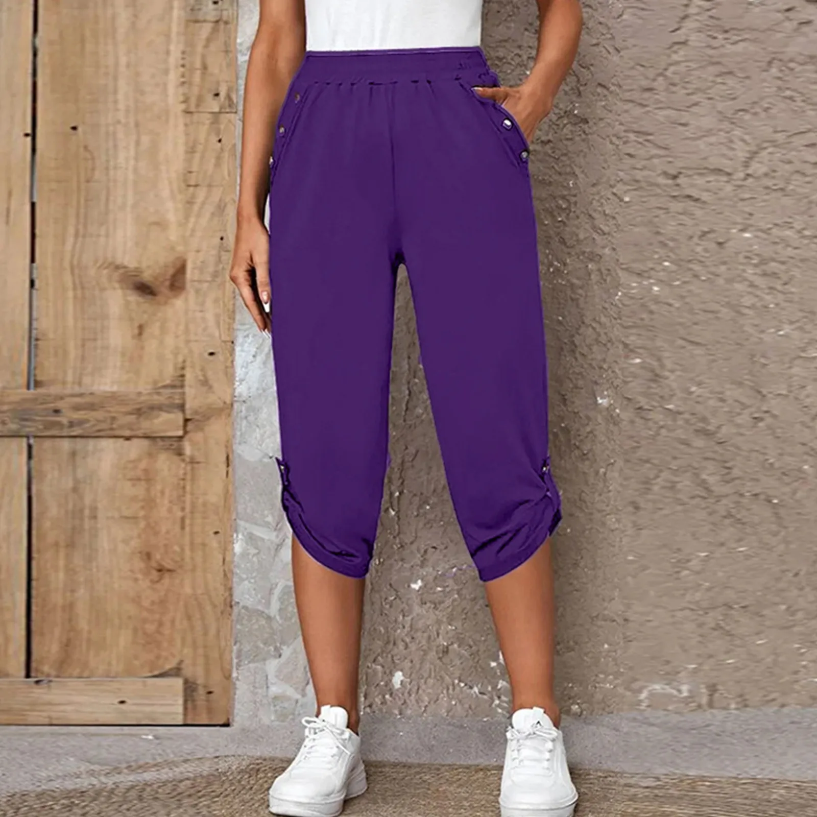 Women Capris Pants Female Women\'s Summer Breeches 2023 High Waist Cropped Pants Woman solid Color Straight Calf-Length Pant