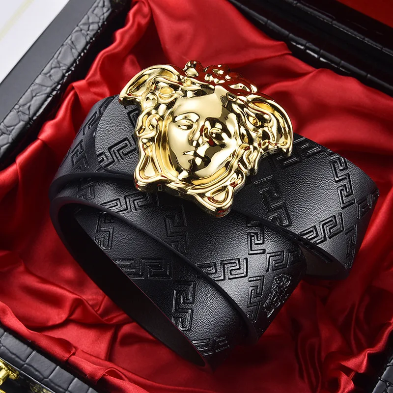 

Western Beautiful Head Print Leather Men Belt Fashion Jeans Causal Pants Belt for Mens