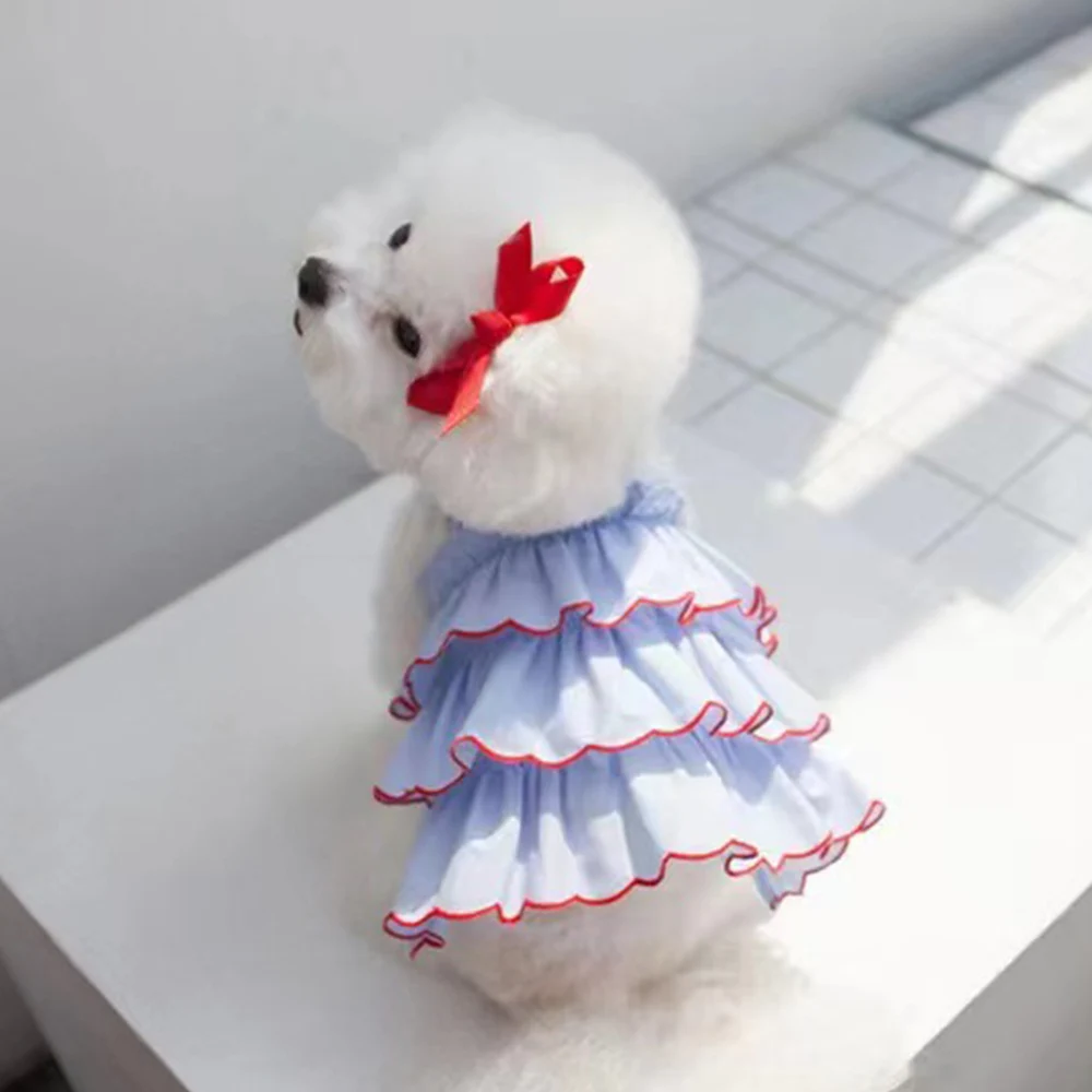 Summer Autumn Dog Princess Dress Three-layer Ruffle Edge Chiffon Puppy Dresses Wedding Dog Dresses Cute Sweet Thin Pet Skirts