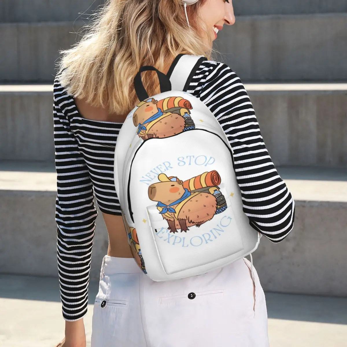 Never Stop Exploring A Cute Advunturer Capybara Backpack Student BookBag Kids School Bag Laptop Shoulder Bags for Boys Girls