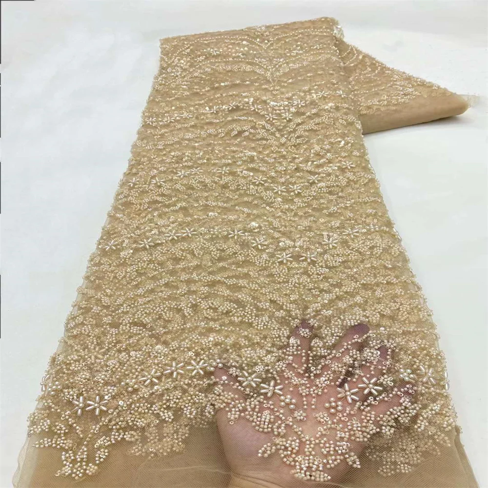 2024 High Quality African Sequins Tulle Embroidered Groom Laces Fabric Beaded Sequins Laces Fabrics For Nigerian Wedding 3XZ3009