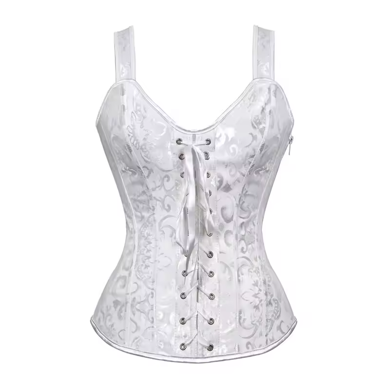 Women Corset with Straps Black Overbust Corset Plus Size Floral Jacquard Corset Zipper Top Gothic Steampunk Corset Bustier - Image 10