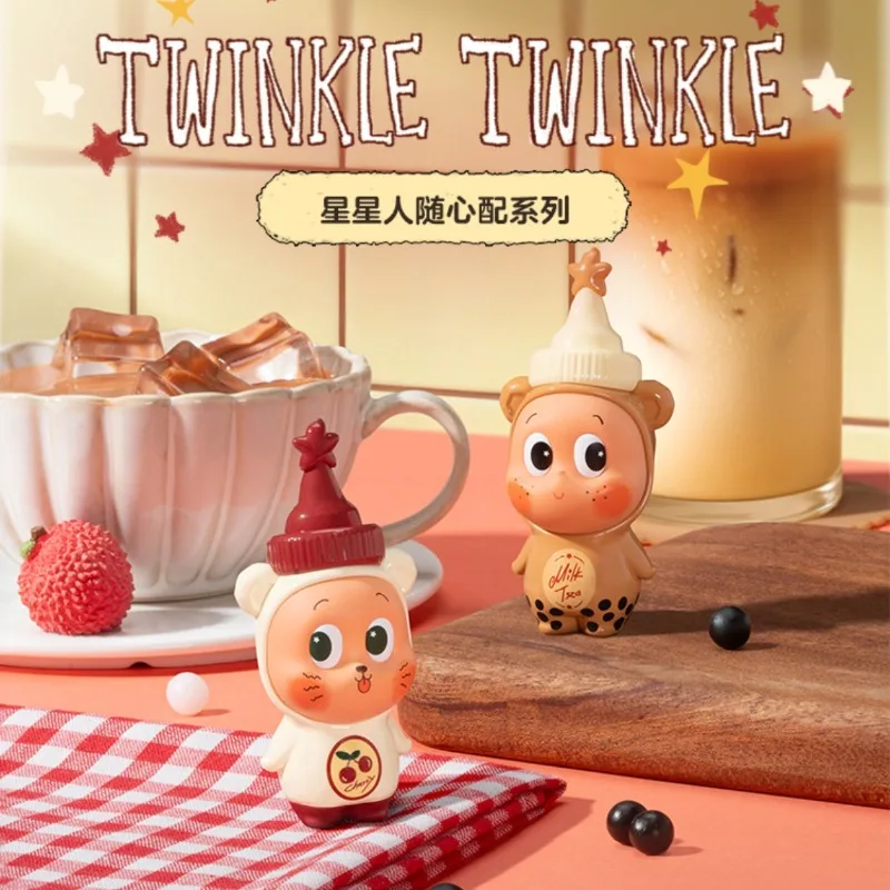 POPMART Star People Bubble Milk Tea Cereza Té helado Estatuilla Caja ciega Colección de regalo Tarjeta colgante Interesantes juguetes de Navidad de moda