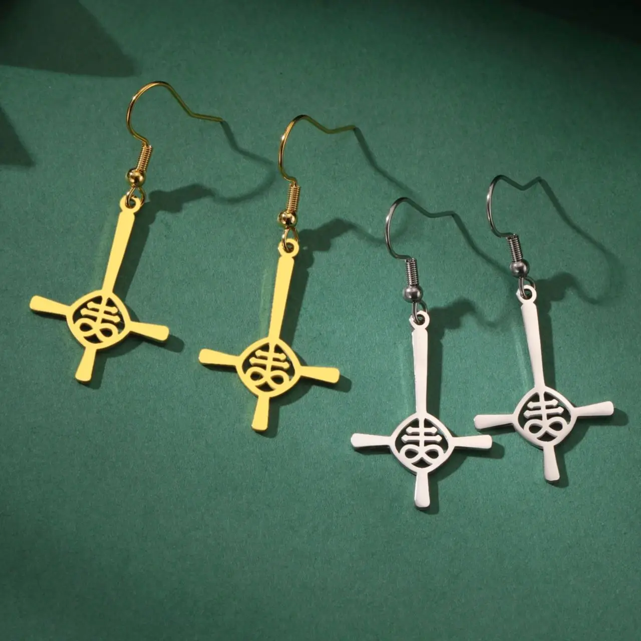 LIKGREAT Vintage Leviathan Cross Earrings for Women Girls Celtic Cross Drop Pendant Stainless Steel Jewelry Amulet Birthday Gift