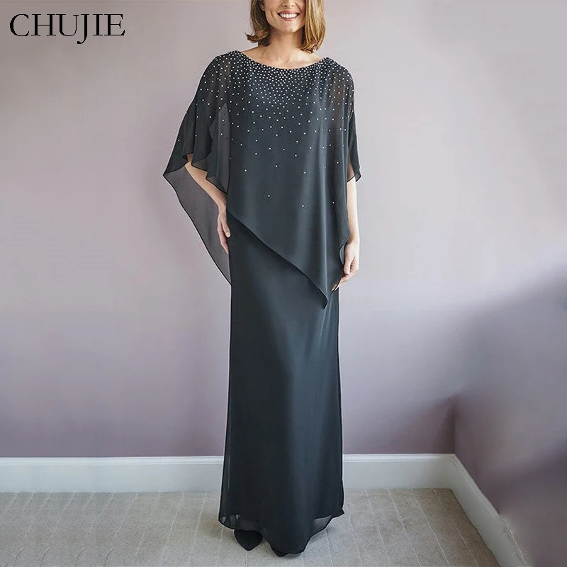 

Mother of The Groom Dresses For Wedding With Sequin Chiffon Formal Evening Gowns Scoop Neck Wedding Guest Dress فساتين سهر