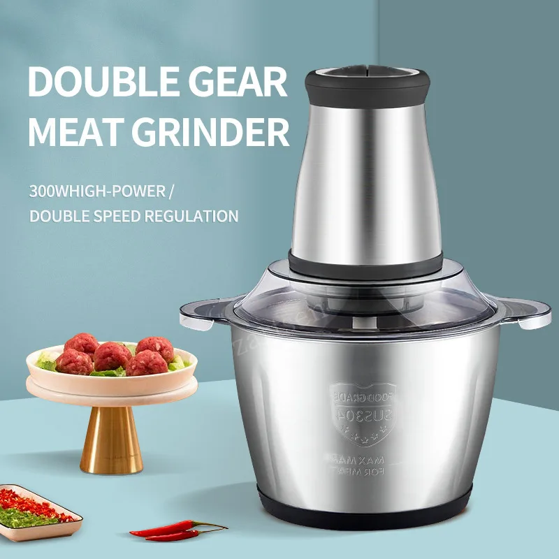 Electric Meat Mincer Grinder Stainless Steel Chopper 2L/3L Food Processor Garlic Mud Maker Blender Large Capacity