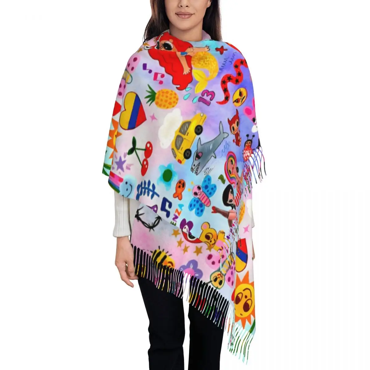 

Karol G Manana Sera Bonito мультяшный шарф для женщин, теплые зимние шали и накидка, большой женский шарф-шаль