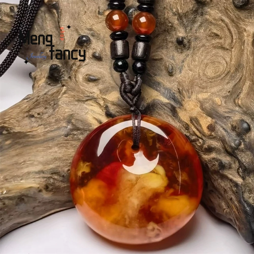 

Amber And Beeswax Floating Salt Water With Fluorescent Blood Streaks Old Beeswax Fish Eye Clasp, Princess Clasp Pendant Necklace