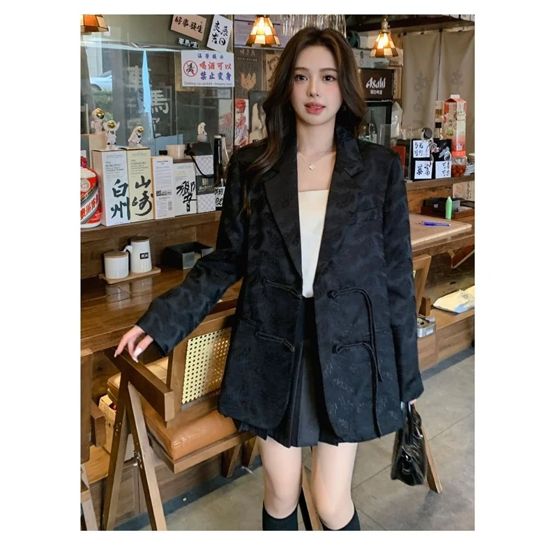 Women's Jacquard New Chinese Suit Jacket 2024 Spring And Autumn New Loose Buckle Light National Wind Jacket Casual Small Blazer