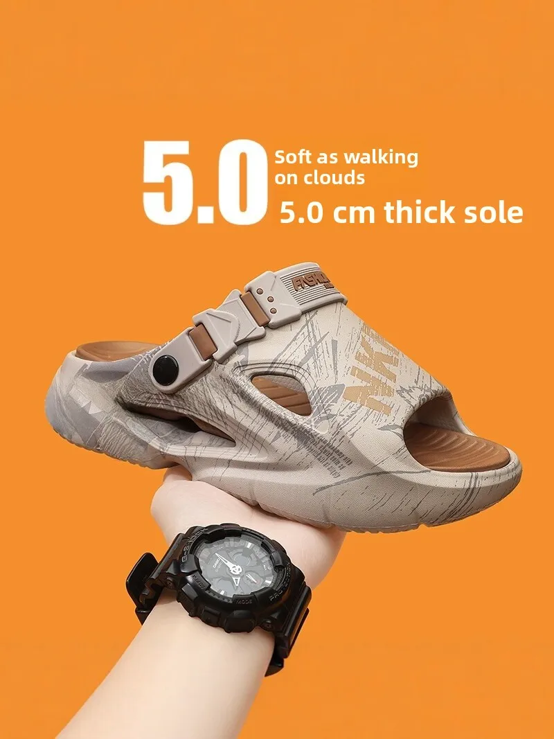 

Men's Summer Outdoor Wear Anti-Slip Beach Sandals Sports Casual Slip-On Shoes Comfortable EVA Material Low Heel Thick Bottom