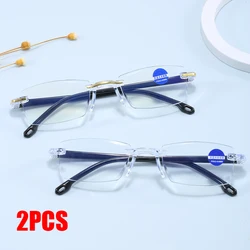 2PCS Anti Blue Frameless Cut Edge Men's And Women's Vintage Ultra Light Anti Drop Glasses