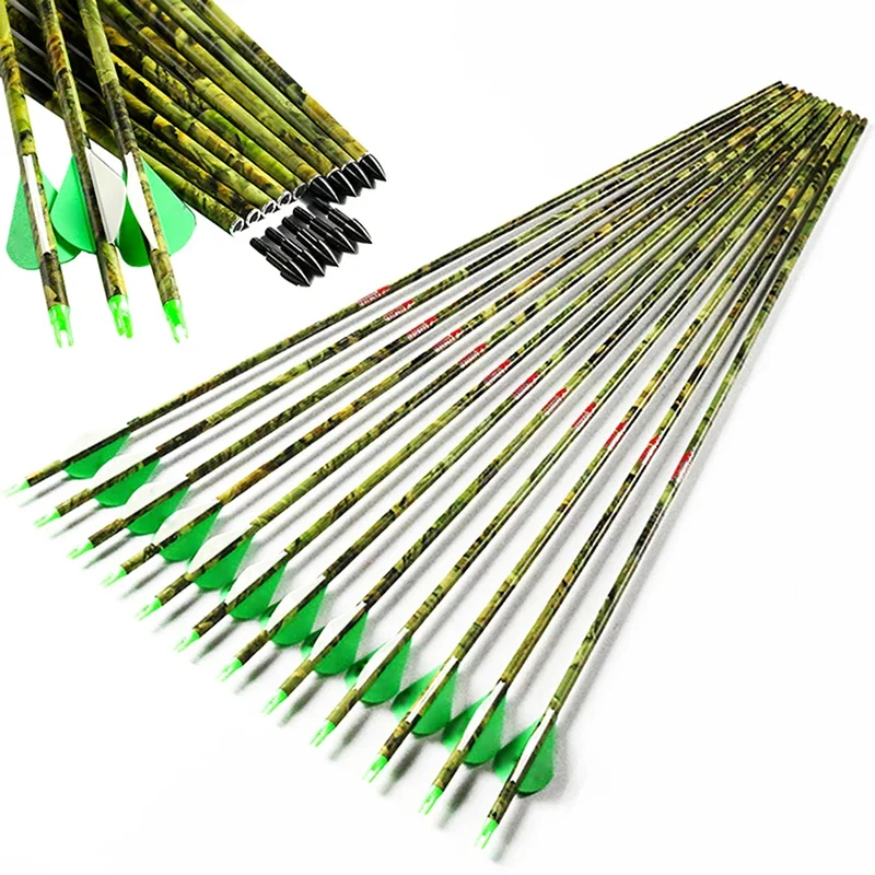 

12pcs Camo Carbon Arrows Spine 300 - 600 ID6.2mm Compound Bow Crossbow Hunting arco e flecha Shooting