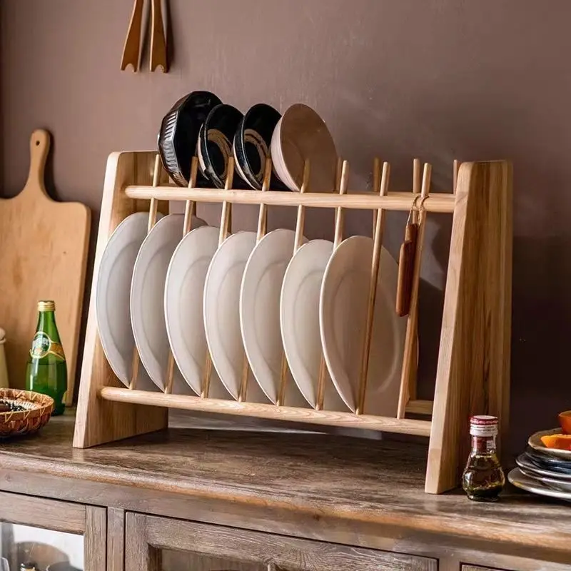 Solid Wood Draining Racks Strong Load Bearing Vertical Storage Racks Mildew Prevention Open-ended Minimalist Kitchen Storage