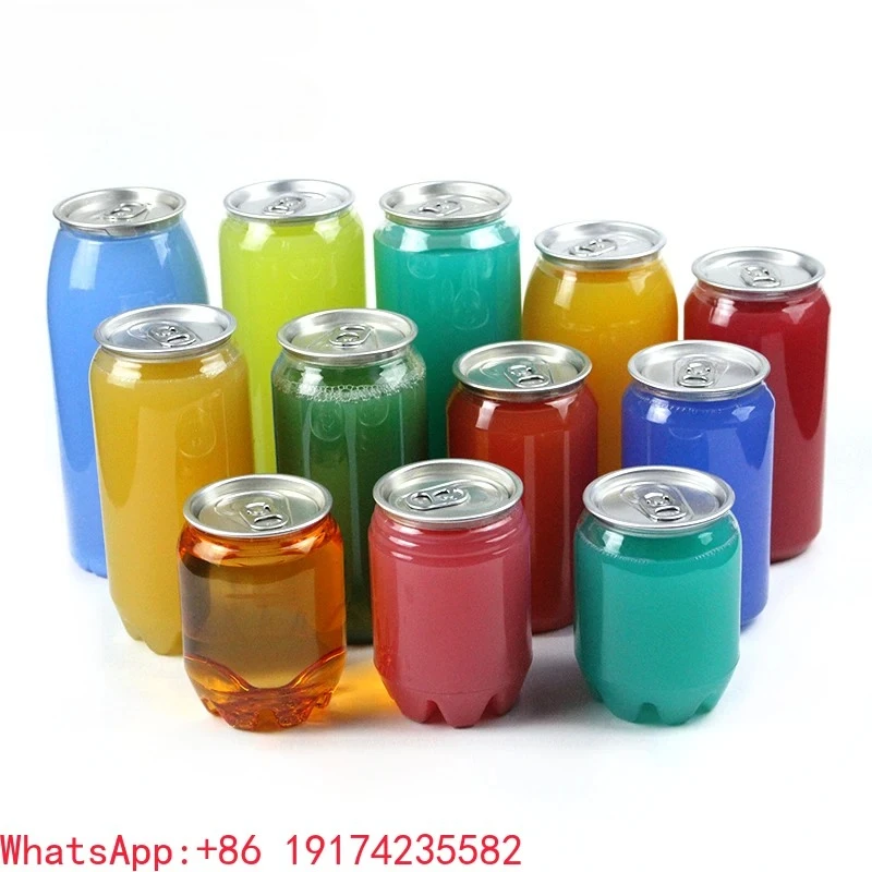 

Fuou Custom Logo Transparent Soft Drink PET Can Empty Plastic Clear Soda Beverage Can with Easy Open Lid