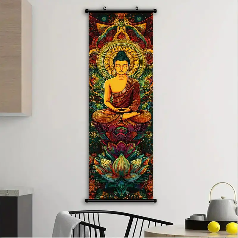 Vertical Scroll Buddha Statue Tapestry Meditation Buddha Decoration Mural Living Room Entrance Wall Room Decoration