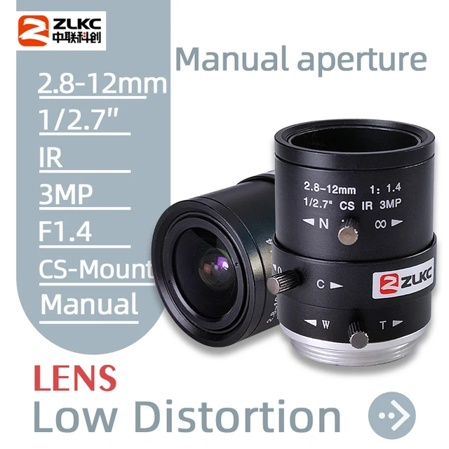 Obiektyw CCTV ZLKC z mocowaniem CS, 1/2.7 cala, 2.8-12mm, zmiennoogniskowy, ręczna przysłona, funkcja IR, obiektyw do kamery bezpieczeństwa, 3 megapiksele, do monitoringu.