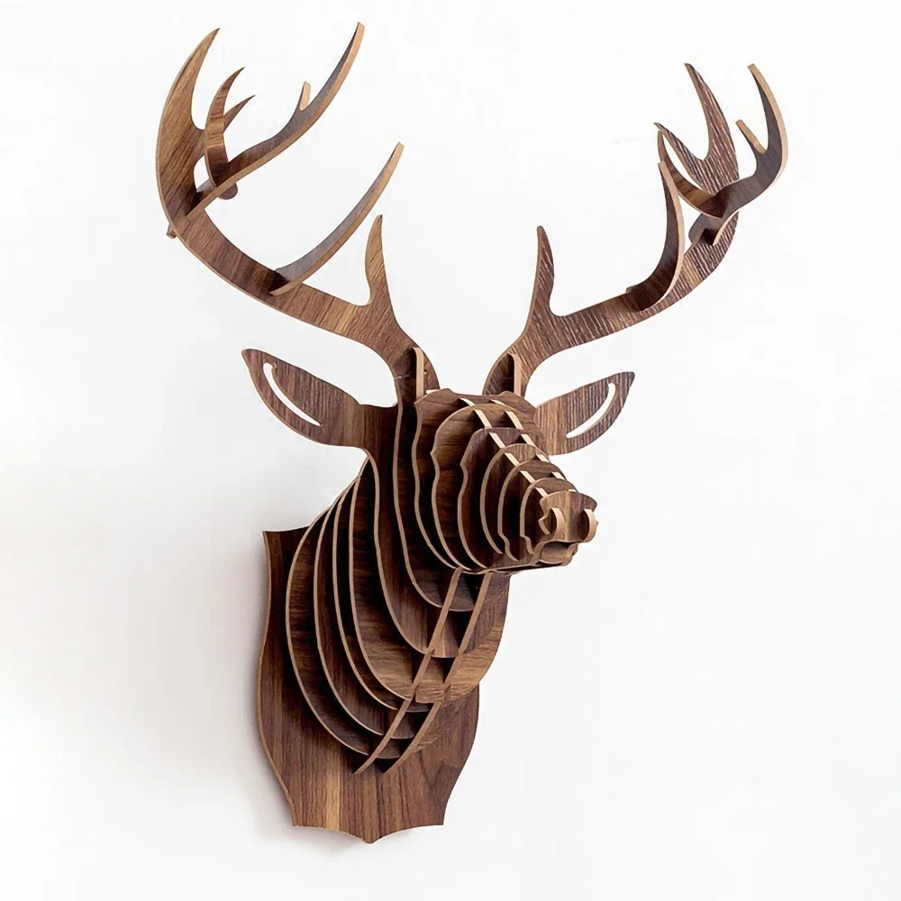 24*20 pollici di grandi dimensioni testa di cervo in legno montaggio a parete Decor Vintage Elk Deer Wood Animal Statue Home Living Room decorazione