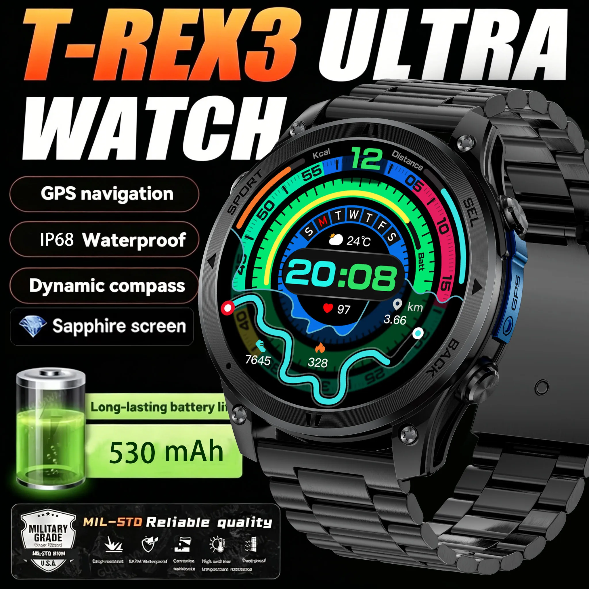 

2026 For Men Military Grade Sport Men Smartwatch GPS Positioning IP68 Waterproof HD Bluetooth Call Heart Rate Fitness Watch Gift
