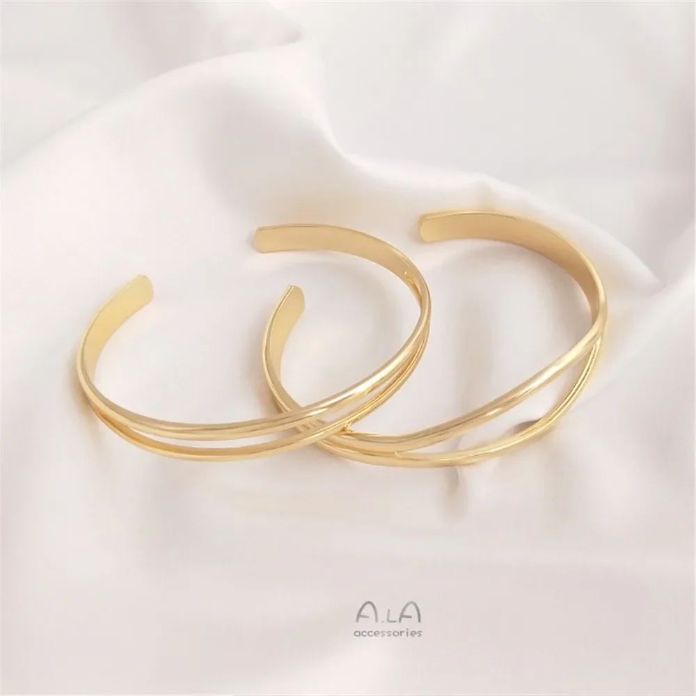 14K Gold Plated Simple and stylish French women's bracelet with a hyperbolic open loop DIY handmade bracelet