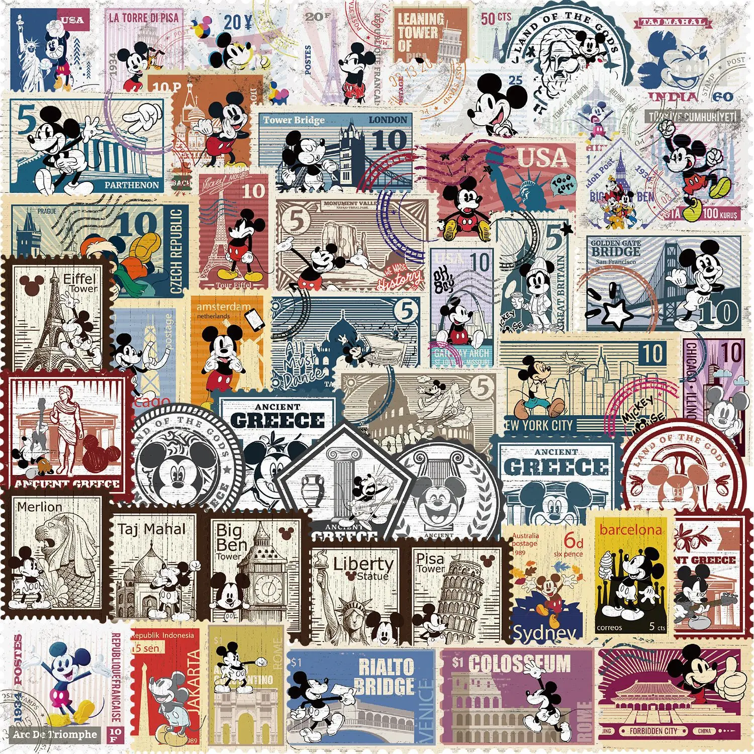 50 pçs anime disney vintage mickey mouse selos adesivos skate portátil bagagem dos desenhos animados diy adesivo à prova dwaterproof água brinquedo do miúdo