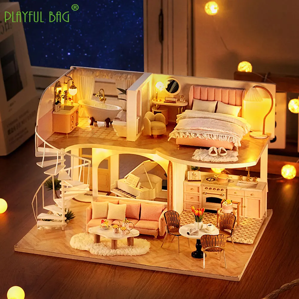 Criativo artesanal montagem casa modelo diy cabine apartamento presentes de natal das crianças jogos lazer quebra-cabeça brinquedos decorativos ug366