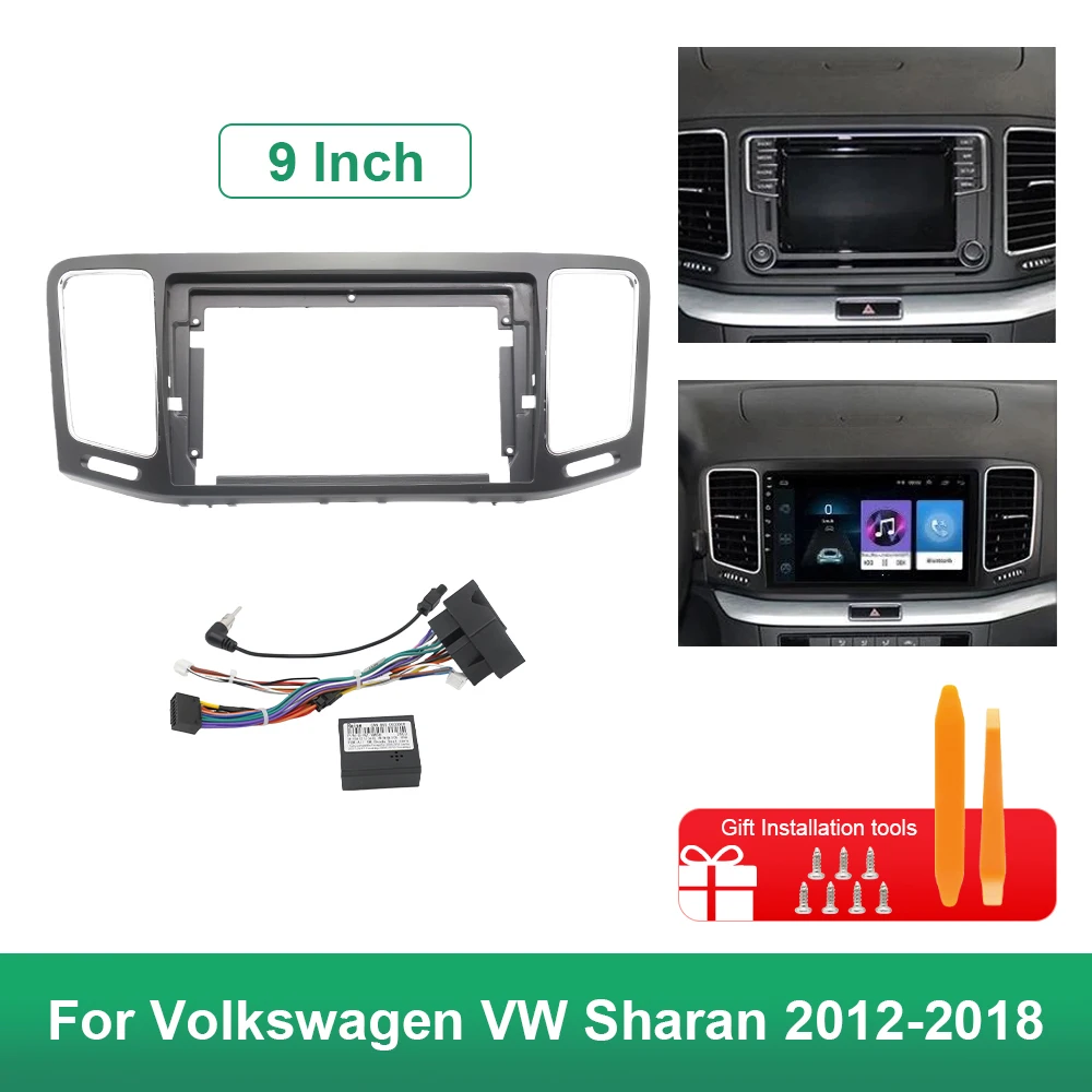 

9 inch 22.86cm For Volkswagen VW Sharan 2012-2018 2Din Car Radio Plastic Fascias Panel Dashboard Frame cables