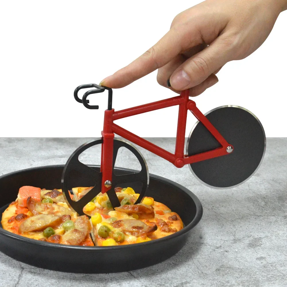 Stainless Steel Pizza Knife Two-wheel Bicycle Shape Pizza Cutting Knife Pizza Tool Bike Round Pizza Cutter Knives Kitchen Tools