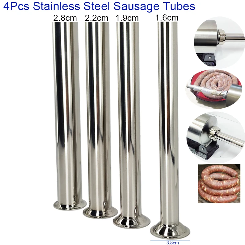 4 pz In Acciaio Inox Salsiccia Stuffer Tubo Tritacarne 6lbs 8lbs Food Grade Imbuto di Riempimento Carne Salsiccia Tubi 1..6/1.9/2.2/2.8cm