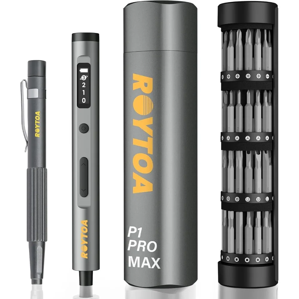 Mini conjunto de chave de fenda elétrica 3.7V, chave de fenda elétrica de precisão sem fio 80-em-1, 4 configurações de torque, 60 pontas de metal S2, ímã