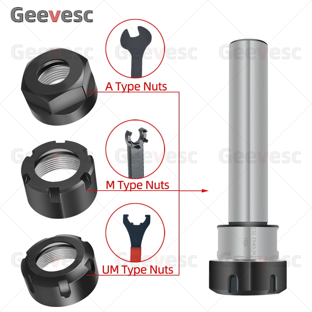 Haste de extensão para porca de rosca ER, ferramentas de usinagem, precisão 0,003, C10, C12, C16, C20, C25, C32, ER8, ER11, ER16, ER20, ER25, ER32