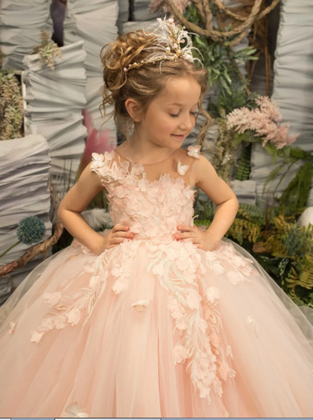 Vestido de princesa para niñas, apliques, vestido de flores para boda, niños pequeños, desfile de tul personalizado, vestidos de fiesta para niños de primera comunión