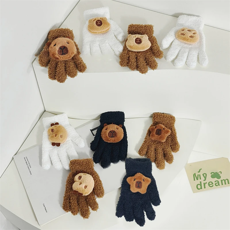 New Winter Warm Kids 3D Cartoon Capybara Fashion Cute Boy Girl Glove Plush Soft Mittens Comfortable Gloves Suitable For Children