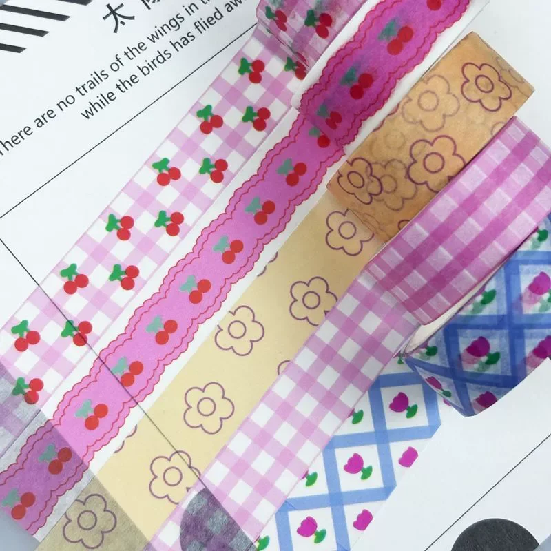 1 Roll Cute Flower Tulip Lattice Stickers Washi Tape Decorative Adhesive Masking Tape Scrapbooking School Stationery