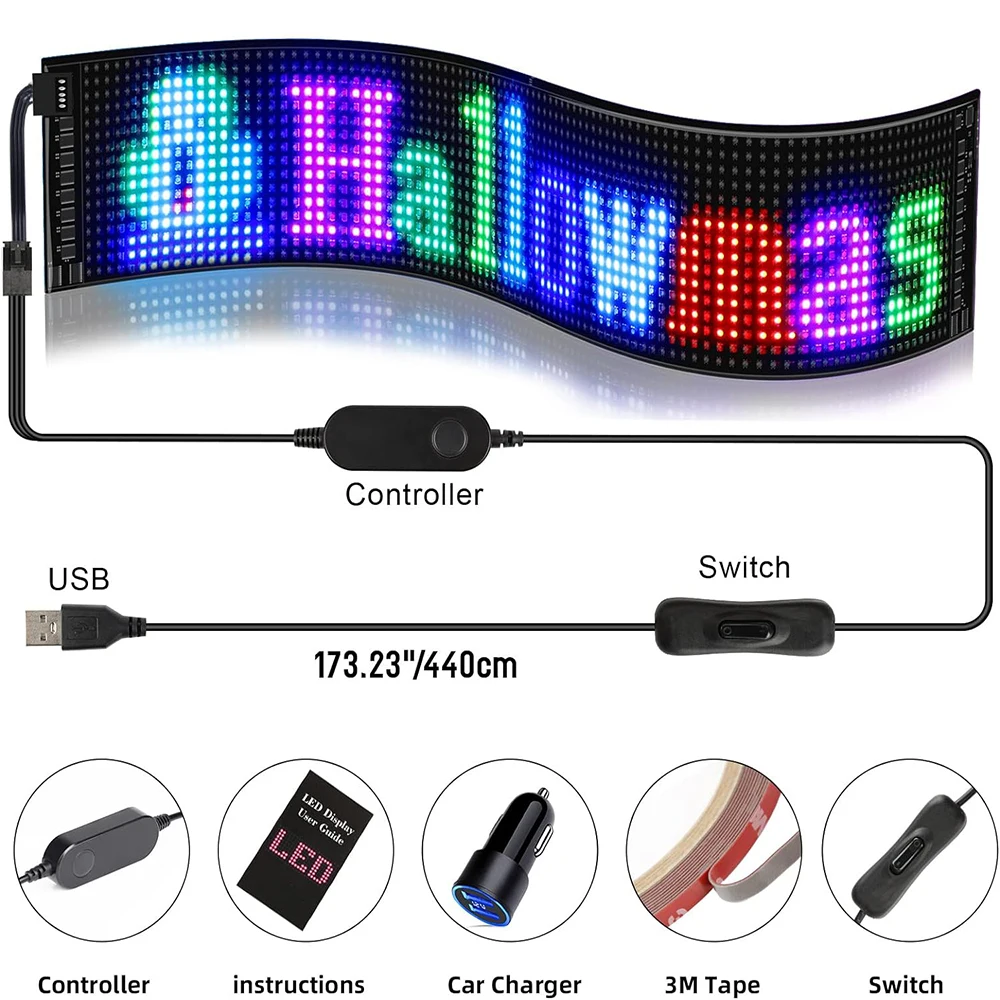 Panel de matriz LED para publicidad rodante, señal LED programable para coche, USB, 5V, Bluetooth, controlado por aplicación