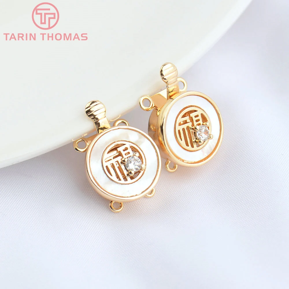 (4800)2PCS 12MM 24K Gold Color Brass with Zircon Chinese Blessing Sharacter Connector High Quality Diy Jewelry Accessories