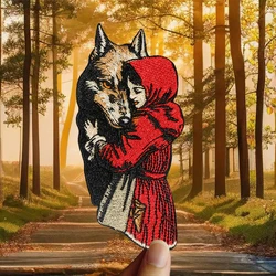 1PC Girl & Wolf Embroidered Patch Iron On Sew On Patches For Clothing Cap Bag Jacket DIY Gift Cartoon Badge With Hot Adhesive