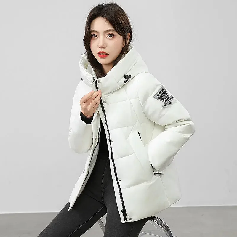 Jaqueta de manga comprida feminina com capuz, casaco grosso quente, pato branco para baixo, puffer parkas, roupa coreana, inverno