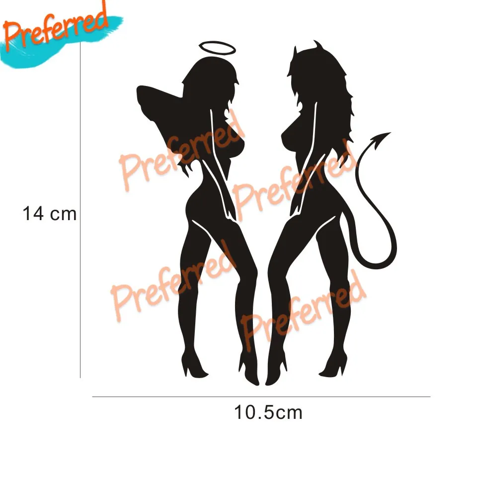 10.5*14CM ANGEL DEVIL Sexy Girl Fun Personality Car Sticker Applique Car Modeling Black/White