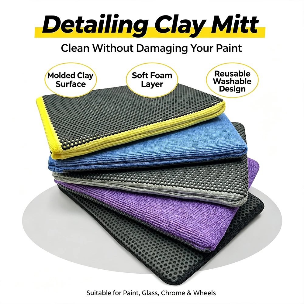 AUTOBRIGHT Dual‑Sided Car Clay Mitt Auto Detailing Glove Remove Iron Powder Tree Sap Tar Over‑spray Safe Car Wash Cleaning Tool