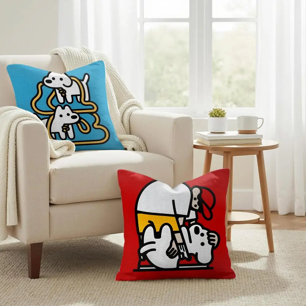 Pop Feel Puppy Cushion Cover Double-Sided Printed Organic Linen Pillow Cover, Decorative for Sofa Home