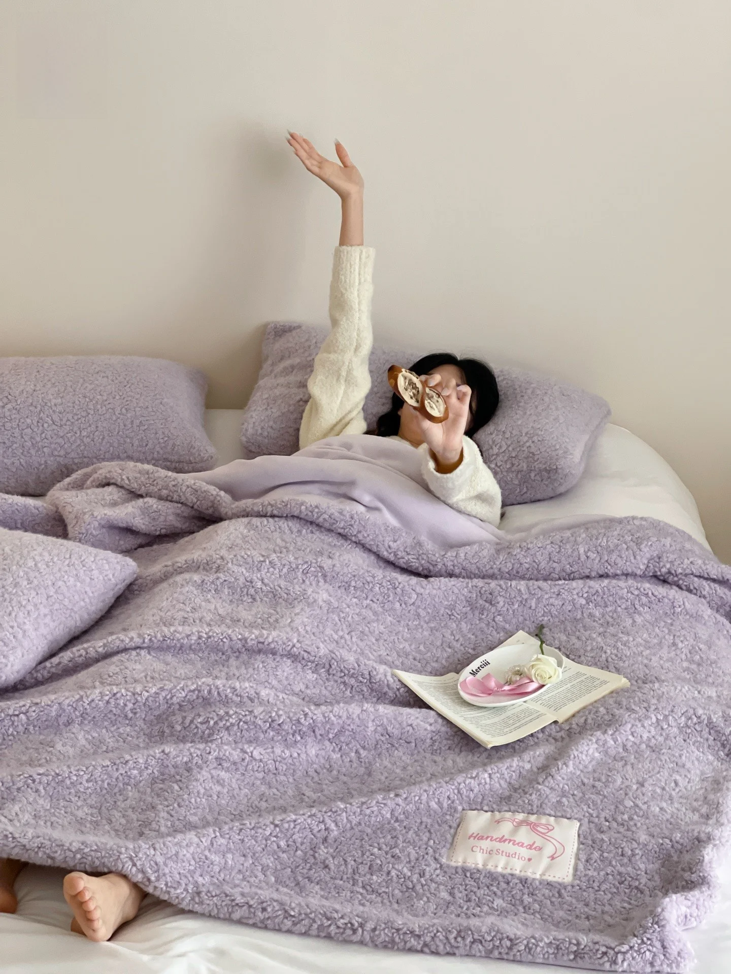 

Ретро-плед из молочного бархата фиолетового цвета для офиса, дивана, сна, теплый, из полиэфирного волокна, для круглогодичного использования