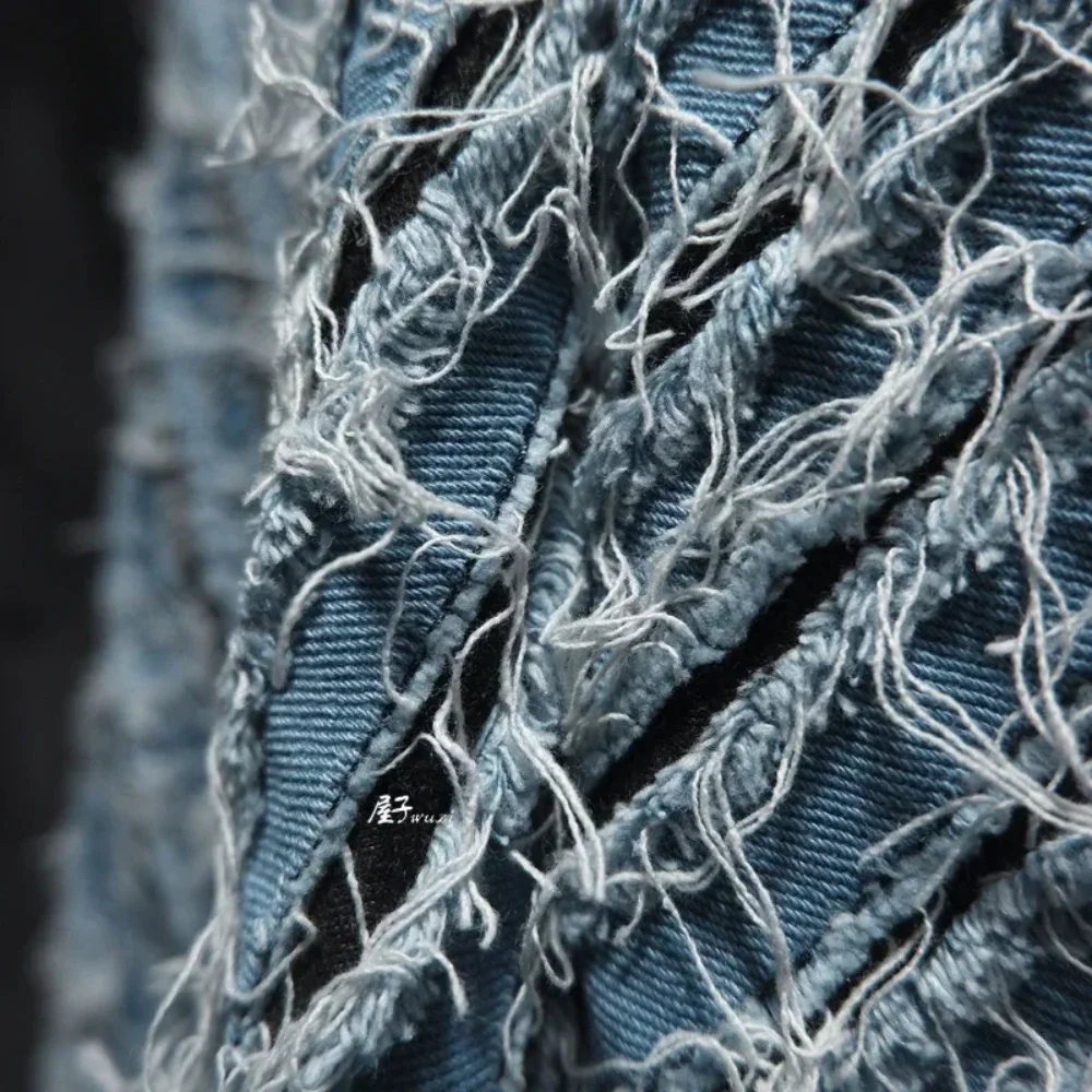 

Hairy Washed Denim Fabric for Torn Edges Creative DIY Designer Fashion Clothing Diy Sewing Material By The Yard Cloth