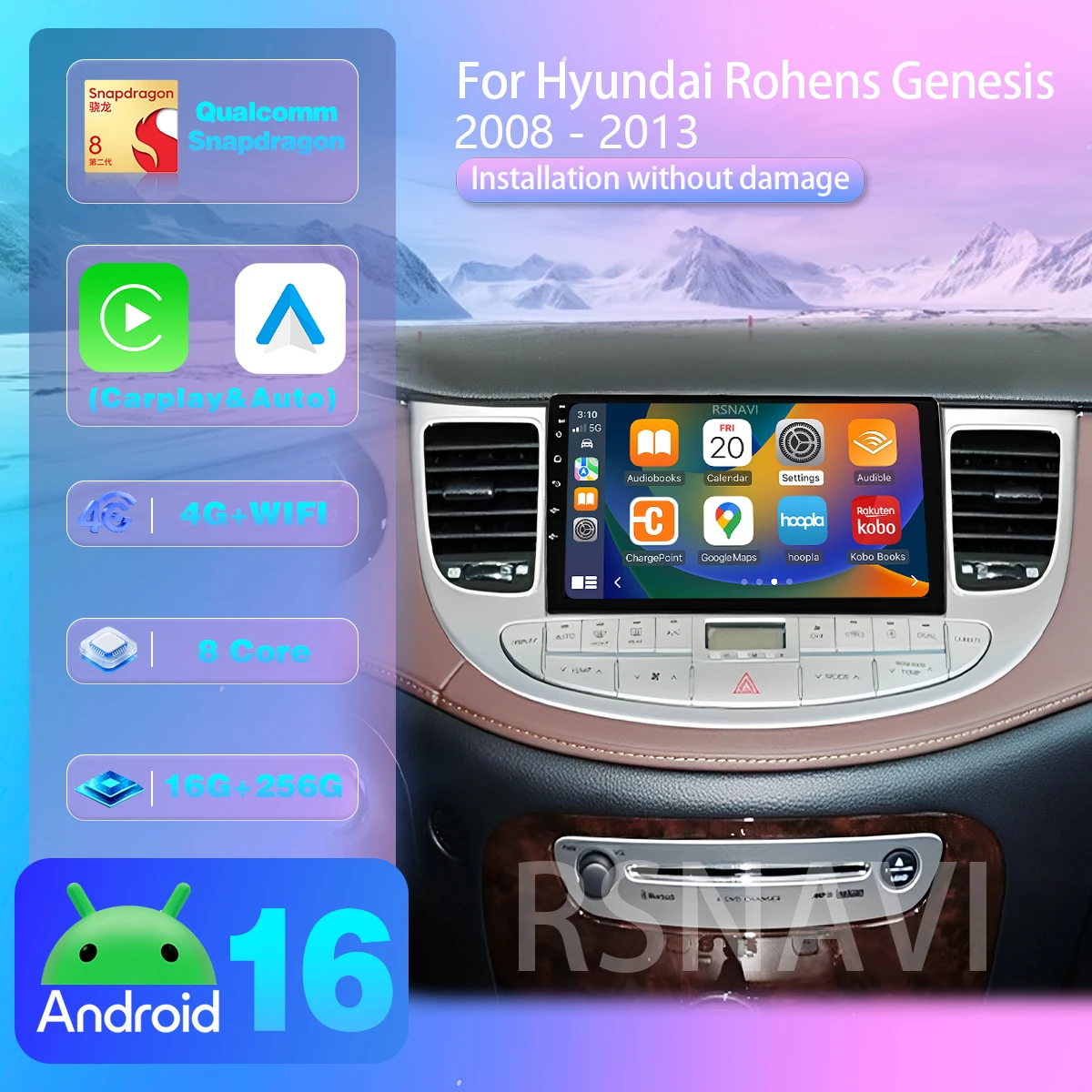 Qualcomm Android 16 For Hyundai Rohens Genesis 2008 - 2013 360 Camera Carplay 2K Screen Car Radio Multimedia Player Snapdragon
