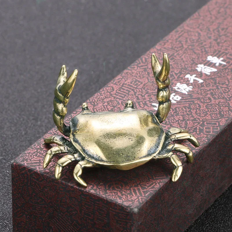 Retro Brass Crab Miniatures Figurines Home Decoration Office Desktop Pen Shelf Ornaments Antique Copper Animal Pen Holder Crafts