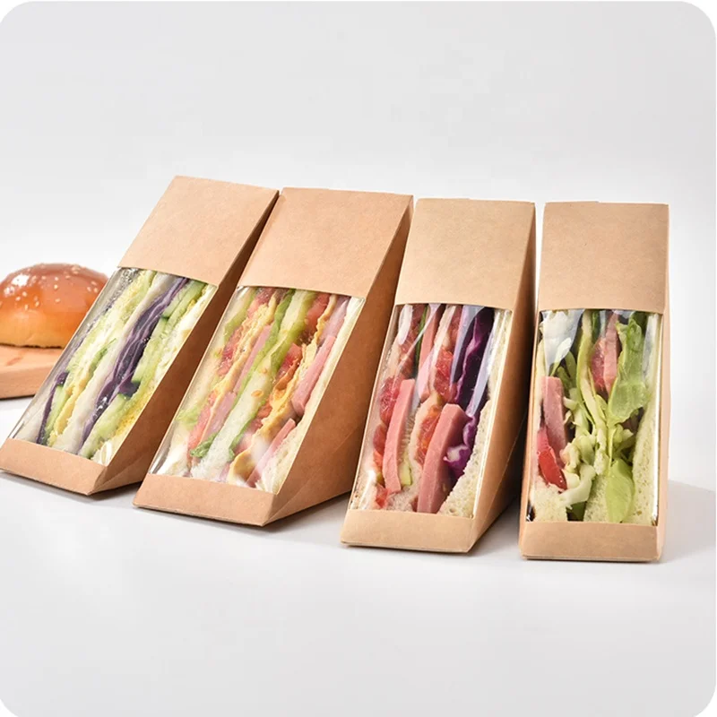Prodotto personalizzato Design personalizzato scatola Sandwich a forma di cuneo in carta Kraft con finestra