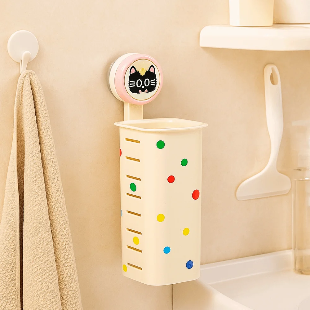 

Cartoon Curling Iron Storage Rack Hollow Out No Punching Wall Mounted Storage Shelf Plastic Space Saving Suction Cup Storage Box